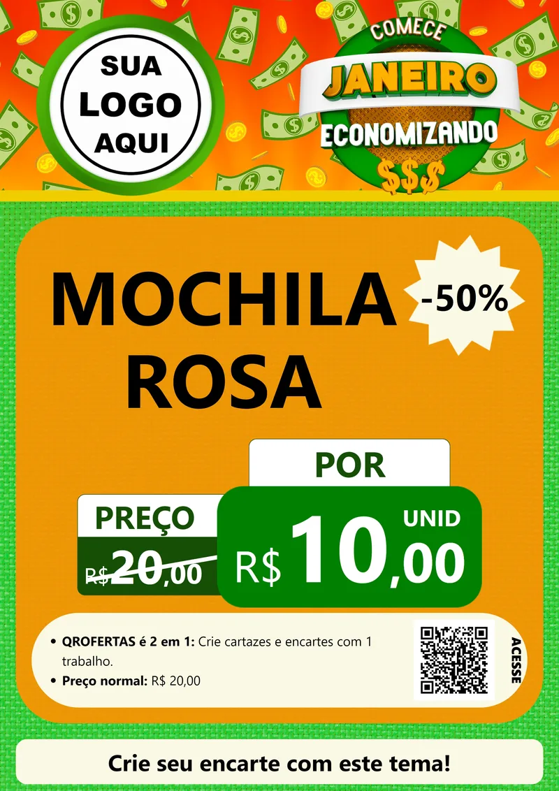 Modelo de Cartaz para Cartaz A4 Vertical com o tema Comece Janeiro Economizando para Papelaria