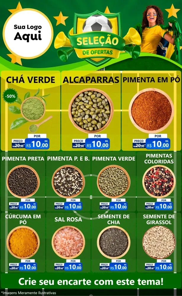 Modelo de Encarte para Encarte Grande com o tema Seleção de Ofertas - Copa para Produtos Naturais