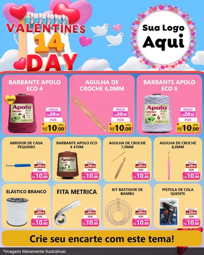 Modelo de Rede Social para Feed Instagram com o tema Valentine's Day para Armarinho e Aviamentos