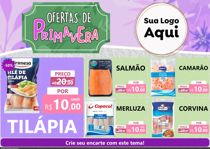 Modelo de Encarte para Encarte A4 Horizontal com o tema Ofertas de Primavera para Peixaria