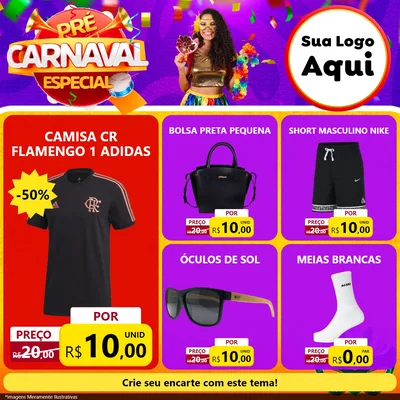 Modelo de Rede Social para Feed Facebook com o tema Pré-Carnaval Especial para Roupas e acessórios