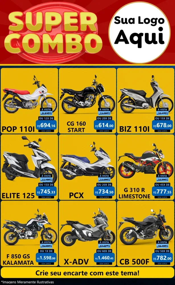 Modelo de Encarte para Encarte Grande com o tema Super Combo para Concessionaria de Motos