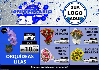 Modelo de Encarte para Encarte A4 Horizontal com o tema Promoção de Aniversário - 25 Anos para Floricultura e jardim
