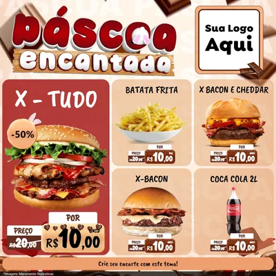 Modelo de Rede Social para Feed Facebook com o tema Páscoa Encantada para Hamburgueria