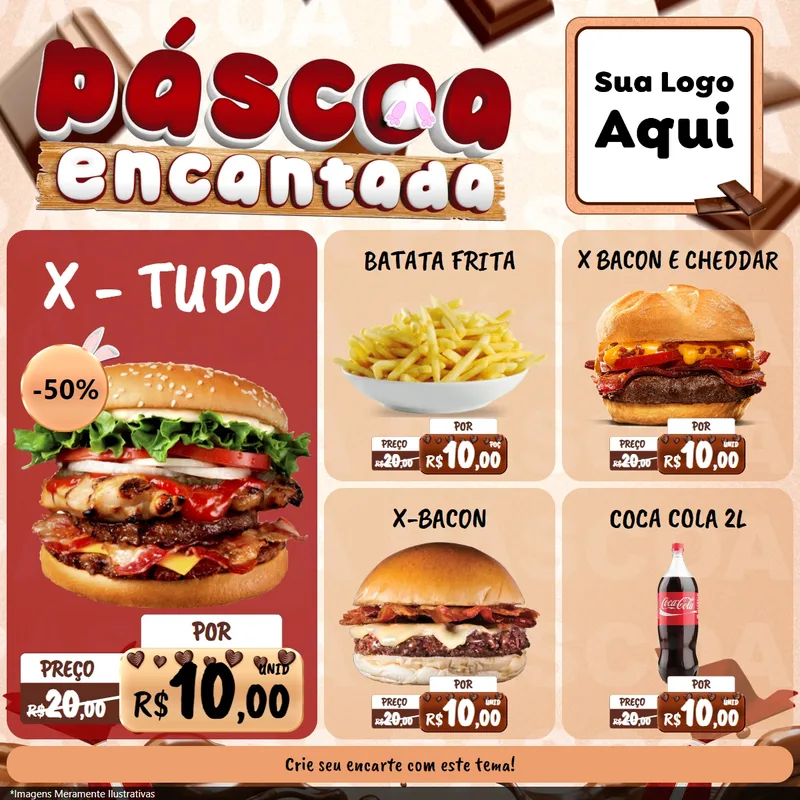 Modelo de Rede Social para Feed Facebook com o tema Páscoa Encantada para Hamburgueria