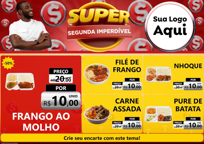 Modelo de Encarte para Encarte A4 Horizontal com o tema Super Segunda Imperdível para Restaurante