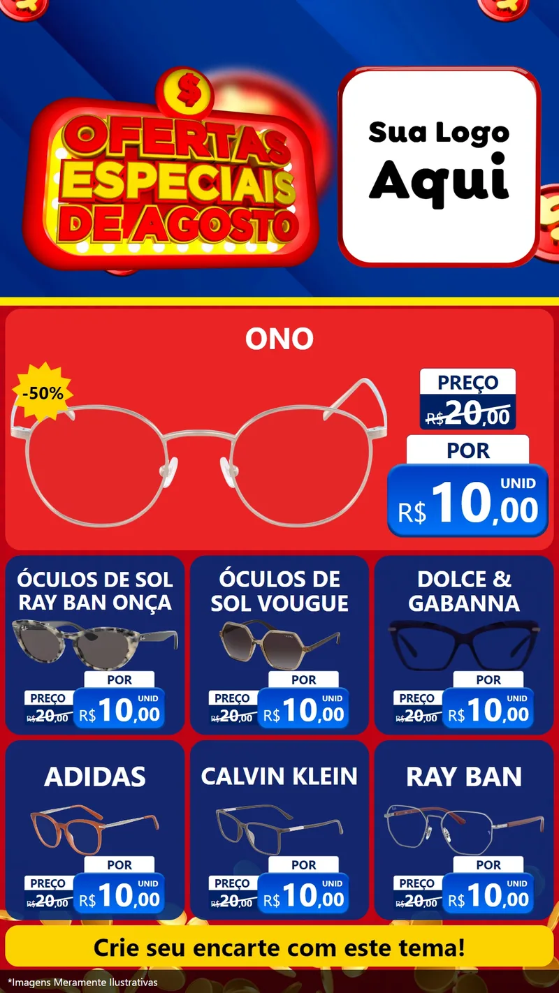 Modelo de Rede Social para Stories com o tema Ofertas Especiais de Agosto para Óticas