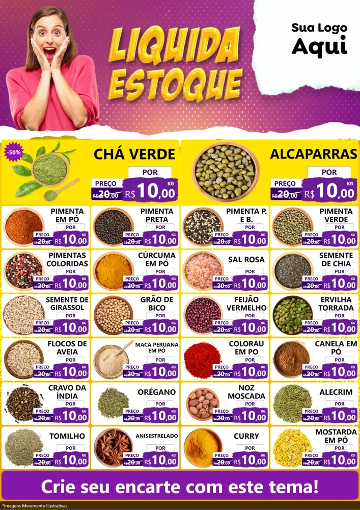 Modelo de Encarte para Encarte A4 Vertical com o tema Liquida estoque para Produtos Naturais