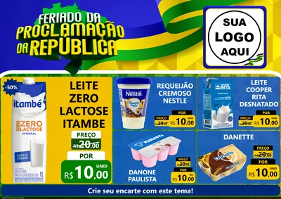 Modelo de Encarte para Encarte A4 Horizontal com o tema Feriado da Proclamação da República para Frios e Laticínios