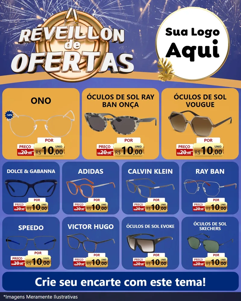 Modelo de Rede Social para Feed Instagram com o tema Réveillon de Ofertas para Óticas