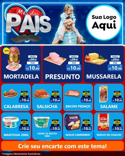 Modelo de Rede Social para Feed Instagram com o tema Mês Dos Pais para Frios e Laticínios