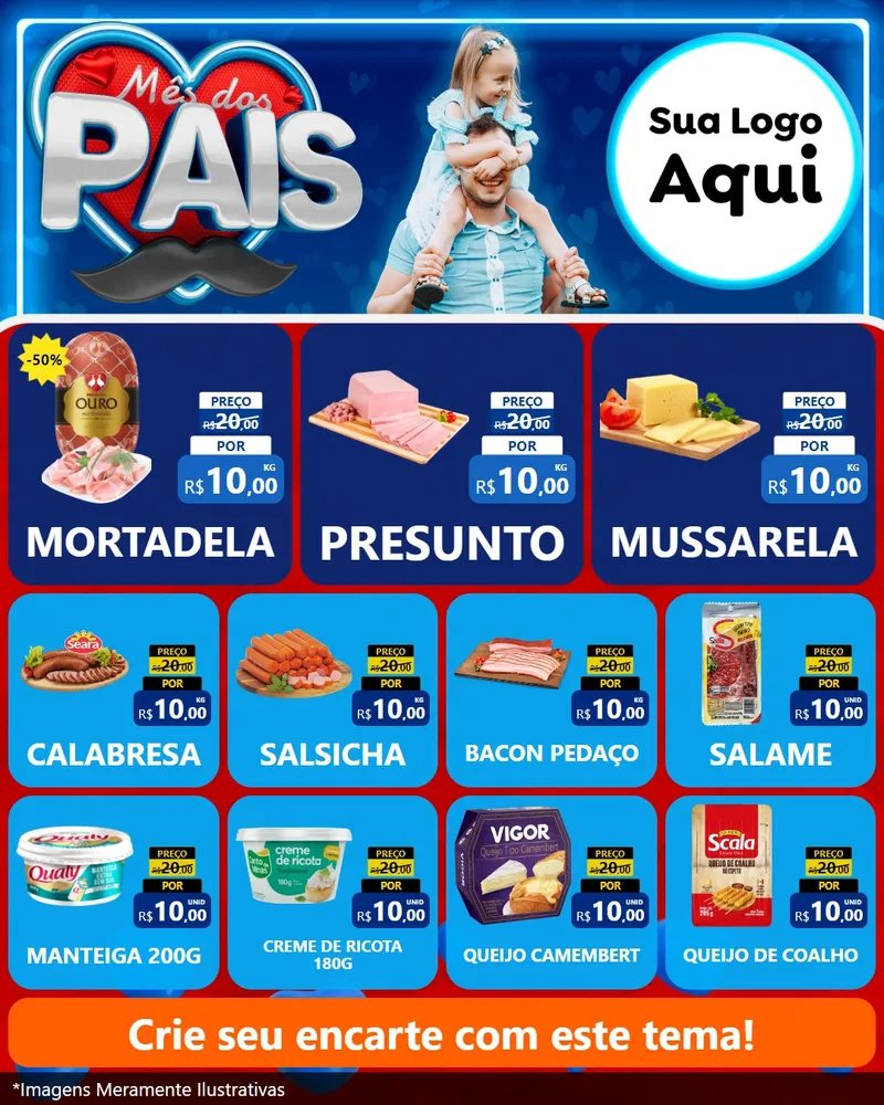 Modelo de Rede Social para Feed Instagram com o tema Mês Dos Pais para Frios e Laticínios