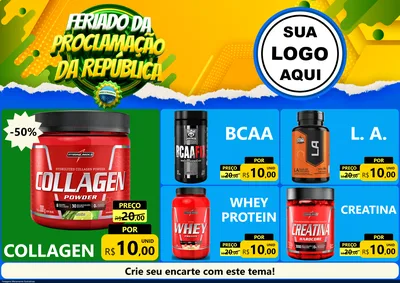 Modelo de Encarte para Encarte A4 Horizontal com o tema Feriado da Proclamação da República para Suplementos alimentares