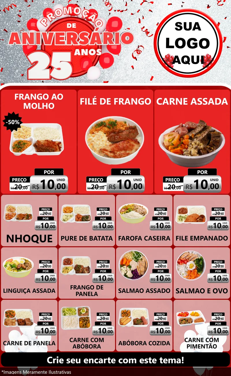 Modelo de Encarte para Encarte Grande com o tema Promoção de Aniversário - 25Anos para Restaurante