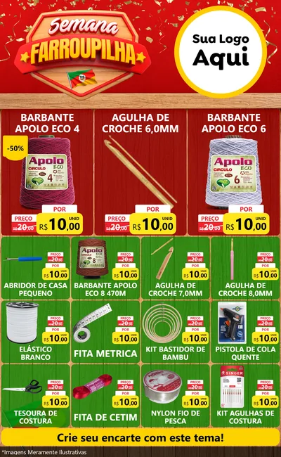 Modelo de Encarte para Encarte Grande com o tema Semana Farroupilha para Armarinho e Aviamentos