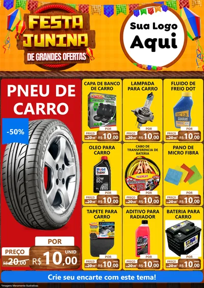 Modelo de Encarte para Encarte A4 Vertical com o tema Festa Junina de Grandes Ofertas para Auto peças