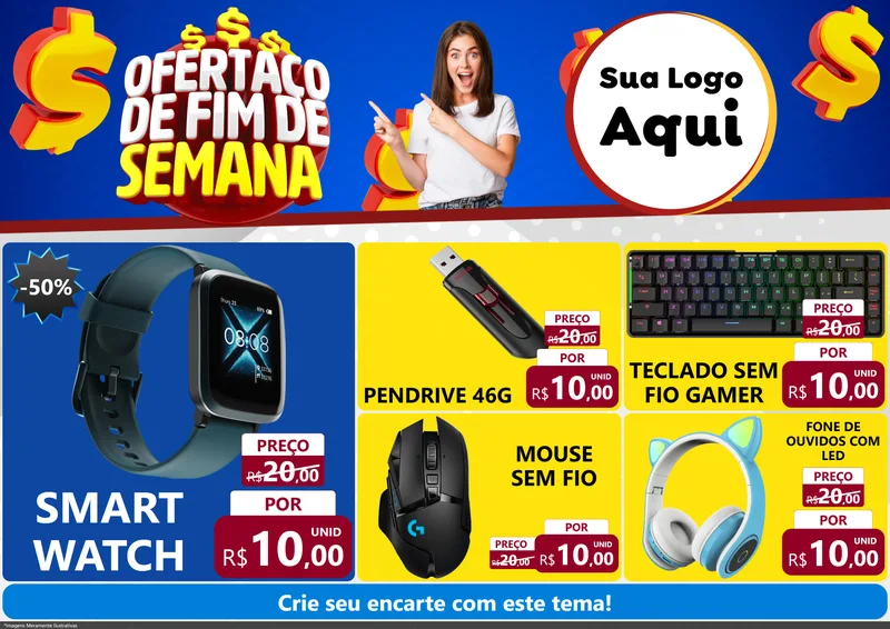Modelo de Encarte para Encarte A4 Horizontal com o tema Ofertaço de Fim de Semana para Informática