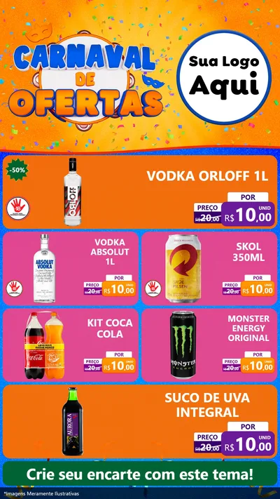 Modelo de TV para TV Vertical com o tema Carnaval de Ofertas para Distribuidora de bebidas