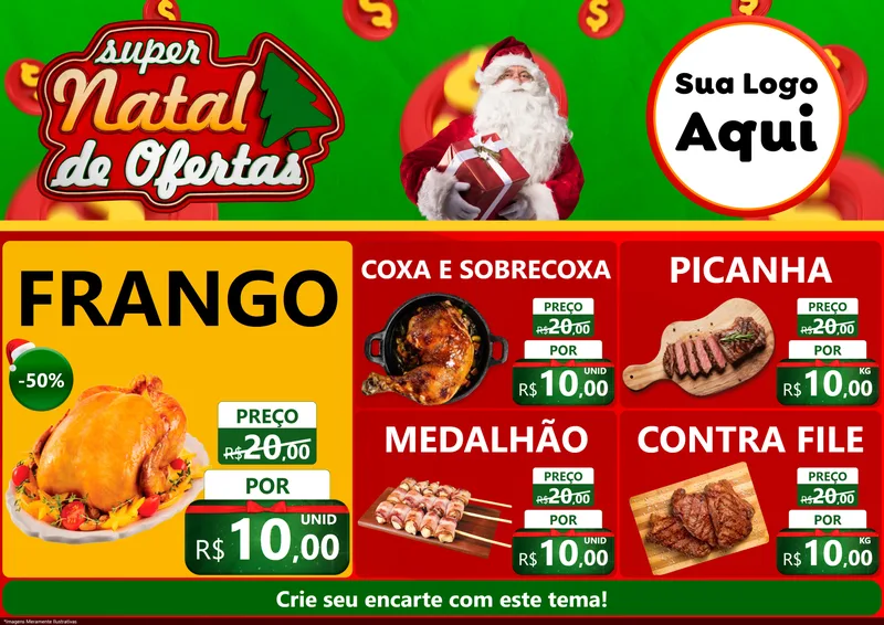 Modelo de Encarte para Encarte A4 Horizontal com o tema Super Natal de Ofertas para Assados