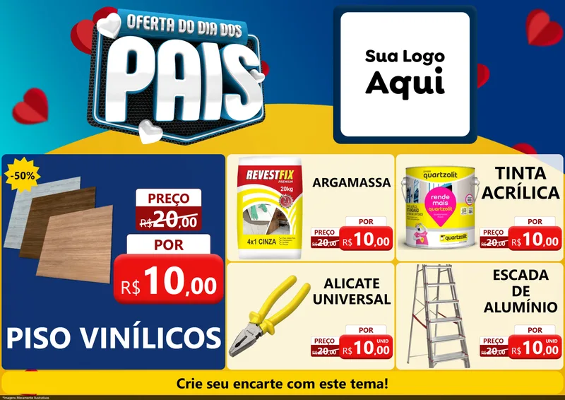 Modelo de Encarte para Encarte A4 Horizontal com o tema Oferta Do Dia Dos Pais para Material para Construção