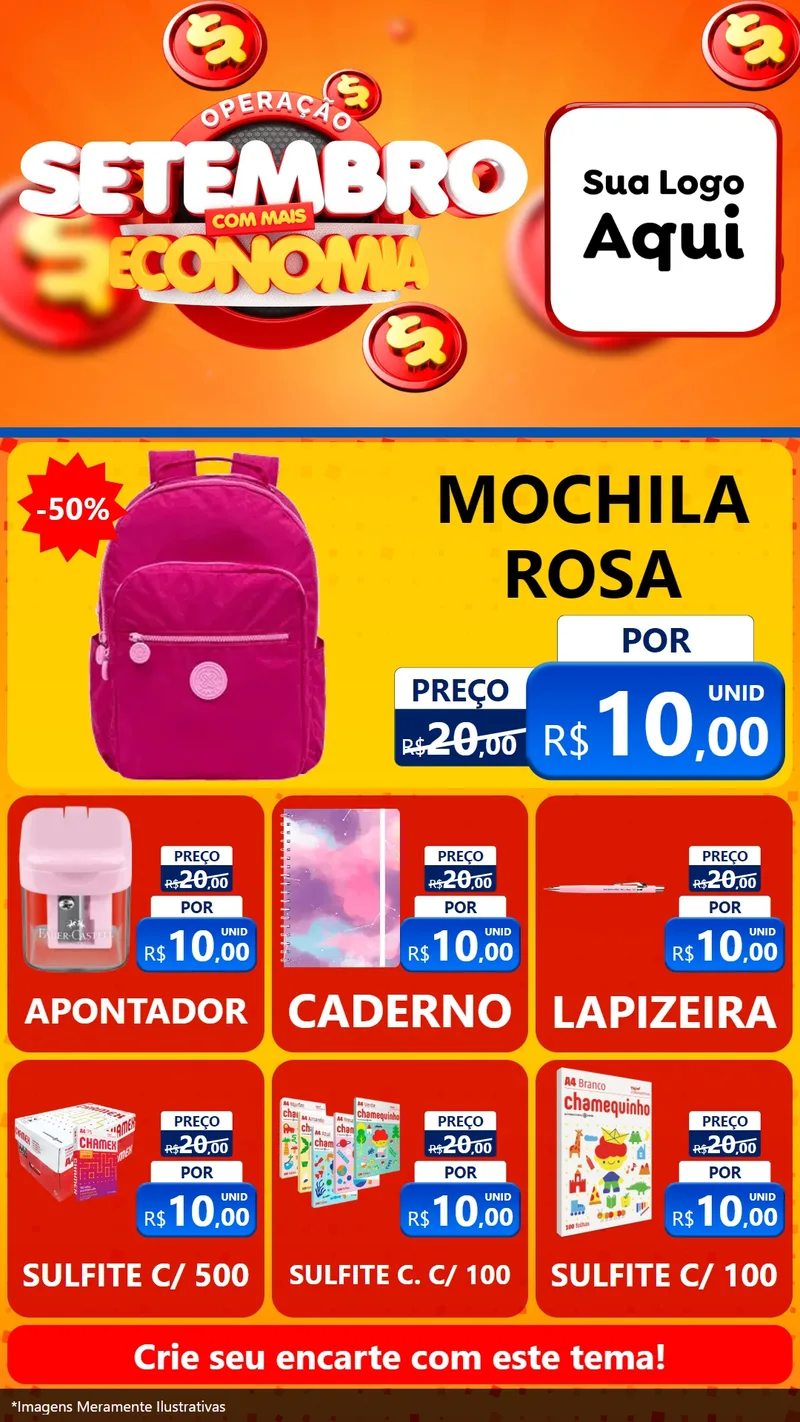 Modelo de Rede Social para Stories com o tema Operação Setembro Com Muita Economia para Papelaria