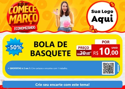 Modelo de Cartaz para Cartaz A4 Horizontal com o tema Comece Março Economizando para Artigos Esportivos