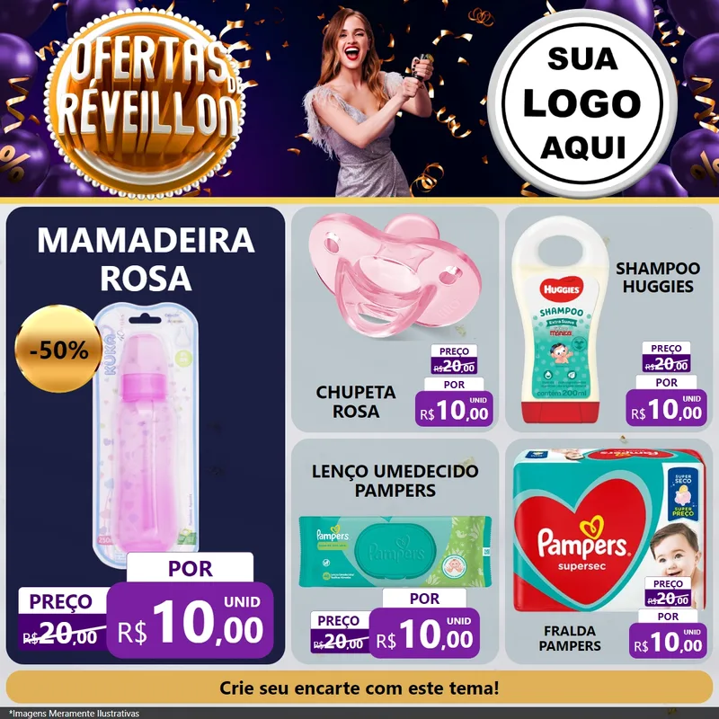 Modelo de Rede Social para Feed Facebook com o tema Ofertas de Réveillon para Bebês