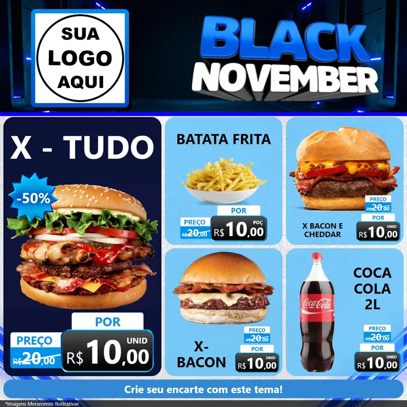 Modelo de Rede Social para Feed Facebook com o tema Black November para Hamburgueria