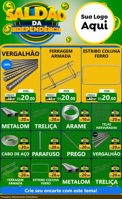 Modelo de Encarte para Encarte Grande com o tema Saldão da Indepêndencia para Ferragens