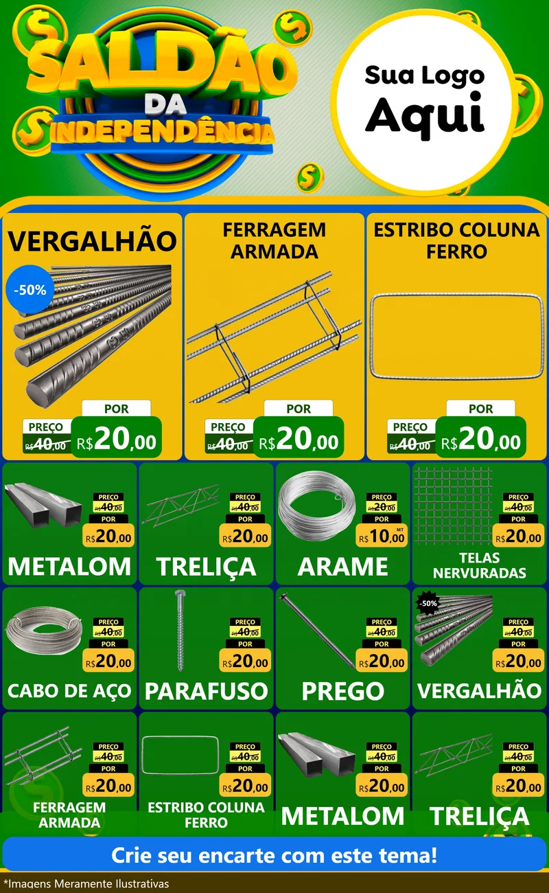 Modelo de Encarte para Encarte Grande com o tema Saldão da Indepêndencia para Ferragens
