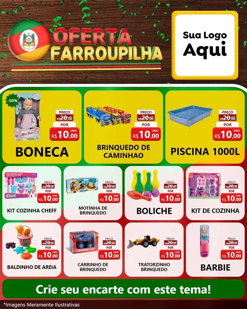 Modelo de Rede Social para Feed Instagram com o tema Oferta Farroupilha para Brinquedos
