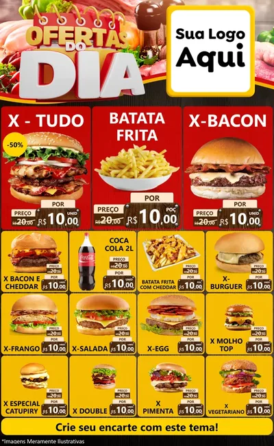 Modelo de Encarte para Encarte Grande com o tema Ofertas do Dia para Hamburgueria