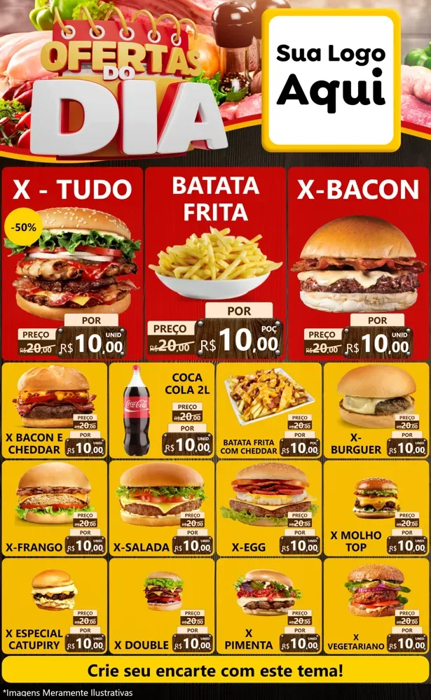 Modelo de Encarte para Encarte Grande com o tema Ofertas do Dia para Hamburgueria