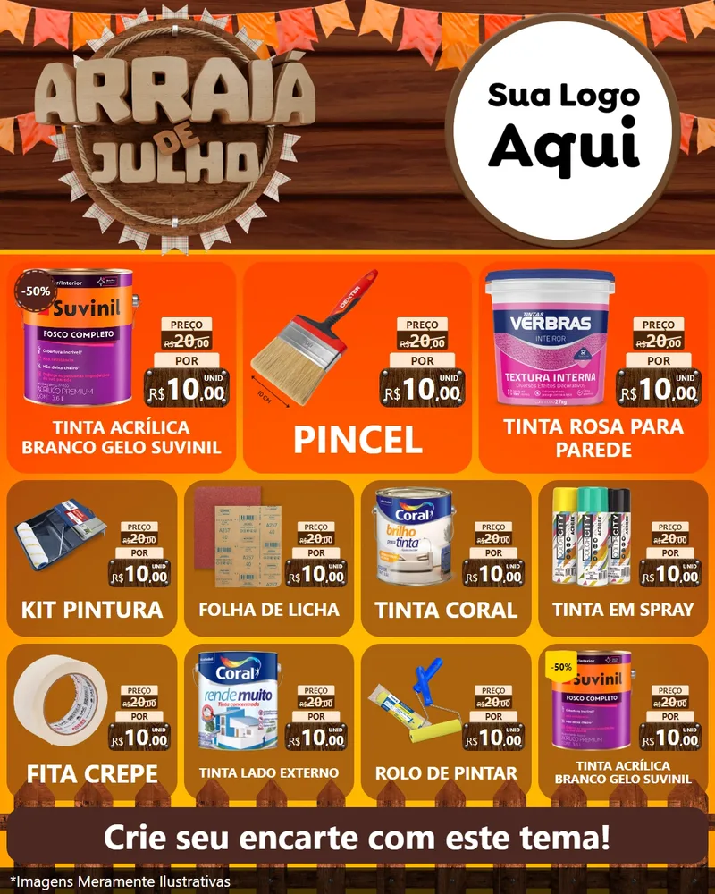 Modelo de Rede Social para Feed Instagram com o tema Arraiá de Julho - Junina para Tintas e Ferramentas