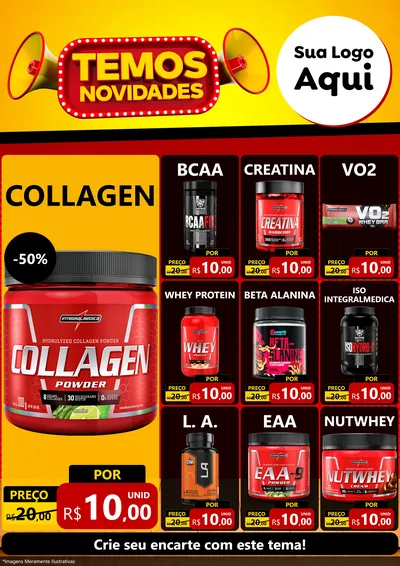 Modelo de Encarte para Encarte A4 Vertical com o tema Temos Novidades para Suplementos alimentares