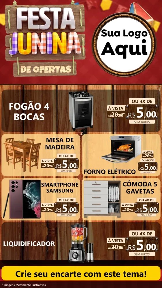 Modelo de TV para TV Vertical com o tema Festa Junina de Ofertas para Móveis e Eletro