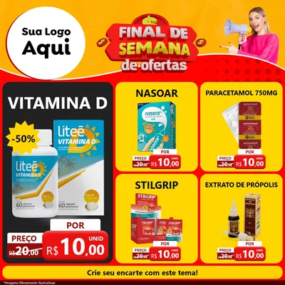 Modelo de Rede Social para Feed Facebook com o tema Final de Semana de Ofertas para Farmácia