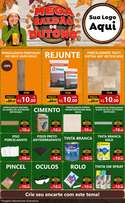 Modelo de Encarte para Encarte Grande com o tema Mega Saldão de Outono para Pisos e revestimentos