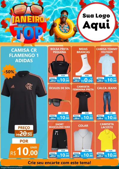 Modelo de Encarte para Encarte A4 Vertical com o tema Janeiro Top para Roupas e acessórios