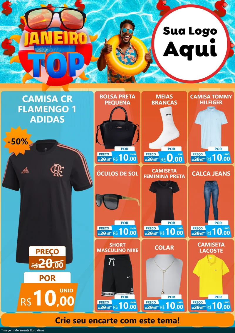 Modelo de Encarte para Encarte A4 Vertical com o tema Janeiro Top para Roupas e acessórios