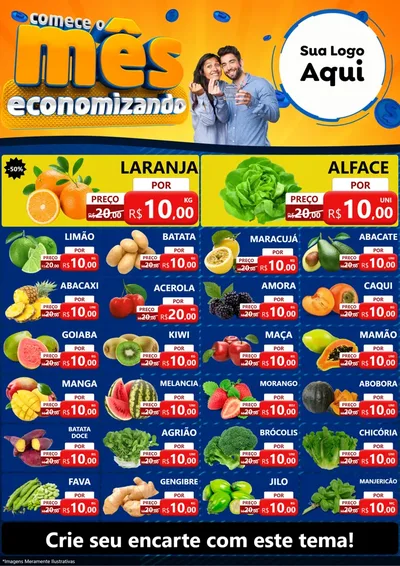 Modelo de Encarte para Encarte A4 Vertical com o tema Comece O Mês Economizando para Hortifrúti