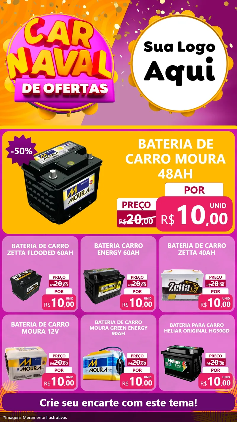 Modelo de Rede Social para Stories com o tema Carnaval de Ofertas para Baterias Elétricas
