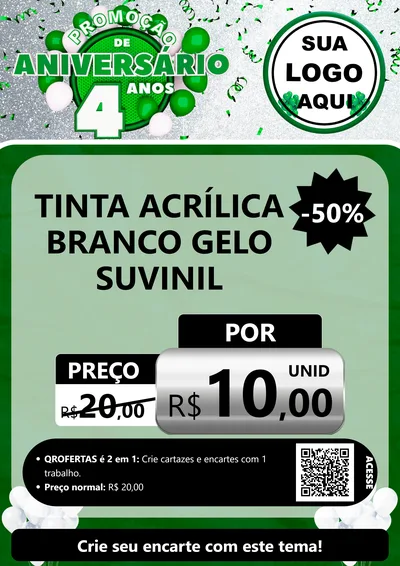 Modelo de Cartaz para Cartaz A4 Vertical com o tema Promoção de Aniversário - 4 Anos para Tintas e Ferramentas