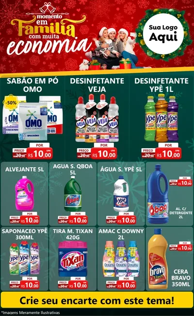 Modelo de Encarte para Encarte Grande com o tema Momento em Família (Natal) para Produtos de Limpeza