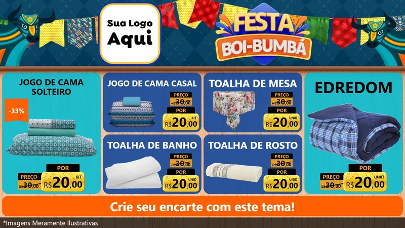 Modelo de TV para TV Horizontal com o tema Festa Boi Bumbá para Cama, Mesa e Banho