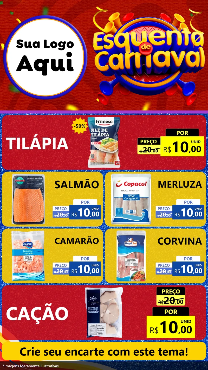 Modelo de TV para TV Vertical com o tema Esquenta de Carnaval para Peixaria