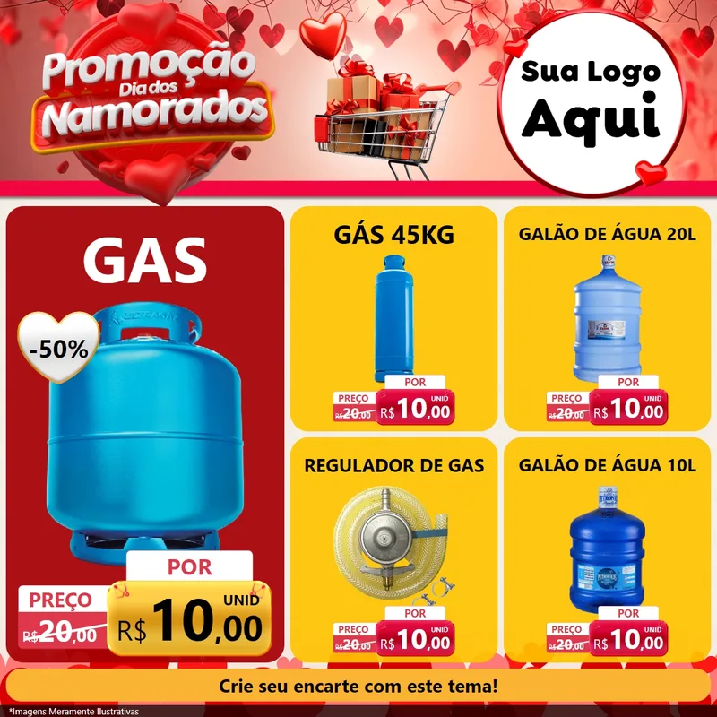 Modelo de Rede Social para Feed Facebook com o tema Promoção Dia dos Namorados para Água e gás