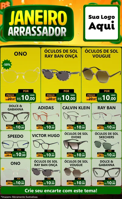 Modelo de Encarte para Encarte Grande com o tema Janeiro Arrasador para Óticas