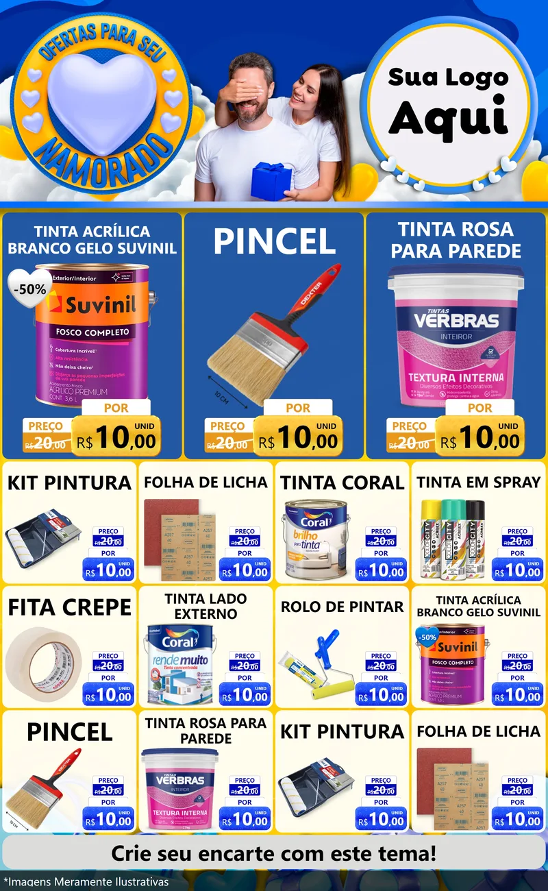 Modelo de Encarte para Encarte Grande com o tema Ofertas Para Seu Namorado para Tintas e Ferramentas