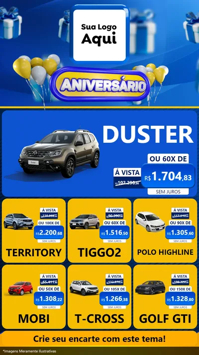 Modelo de Rede Social para Stories com o tema Aniversário para Concessionaria de Carros